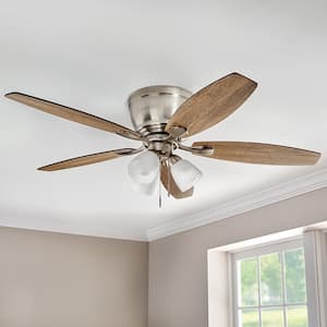 Sidlow 52 in. Indoor LED Brushed Nickel Hugger Dry Rated Ceiling Fan with 5 QuickInstall Reversible Blades and Light Kit