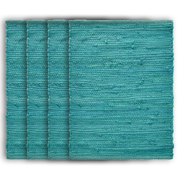 Unbranded Tide Solid 19 in. x 13 in. Teal Cotton Placemat (Set of 4)