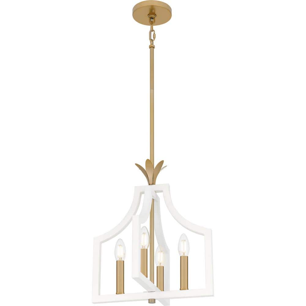 Matte White and Gold 4-Light Pendant Ceiling Light