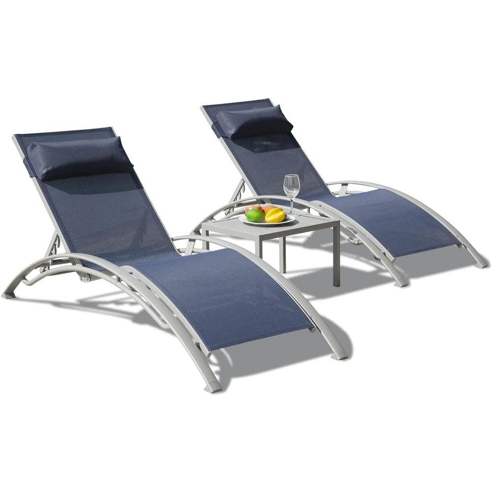 Aluminum 2-Piece Adjustable Stackable Outdoor Chaise Lounge in Blue Seat with Pillow and Side Table price history on PriceWatchPro
