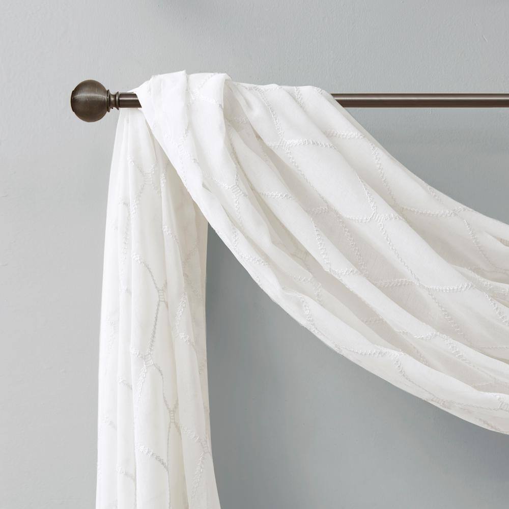 White Diamond Sheer Embroidered Ground Length Window Scarf