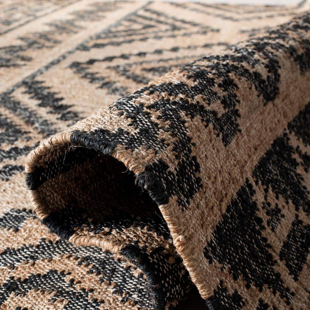 Gray and Natural Cotton Handmade Kilim Rug, 7' Square