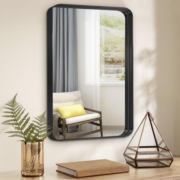 Lirago 26 in. W x 34 in. H Deep Frame Wall Decorative Mirror in Black