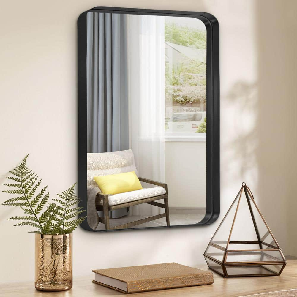 PexFix 26 in. W x 34 in. H Deep Frame Wall Decorative Mirror in Black ...