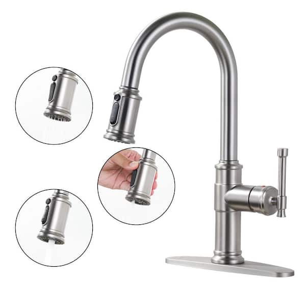 AVITAS High-Arc Single Handle Pull Down Sprayer Kitchen Faucet Stainless Steel with Power Clean in Brushed Nickel