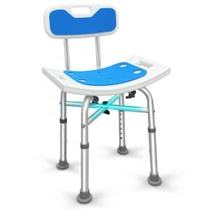 Aluminum Shower Stool in Blue White with Back, Heavy Duty Shower Chair, Shower Seat with Height Adjustable for Elderly