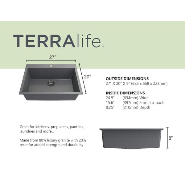 Hyperion 27 in. Drop-In/Undermount Single Bowl Concrete Gray Granite Composite Kitchen Sink