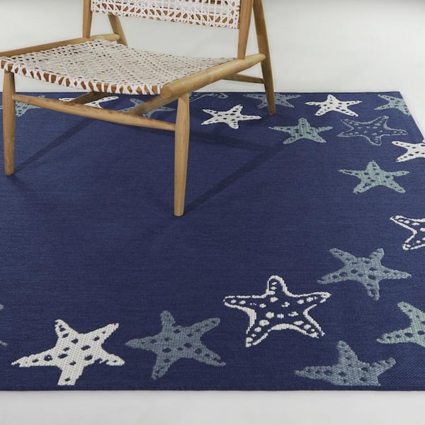 Jan Dark Blue 8 ft. x 10 ft.  Starfish Indoor/Outdoor Area Rug