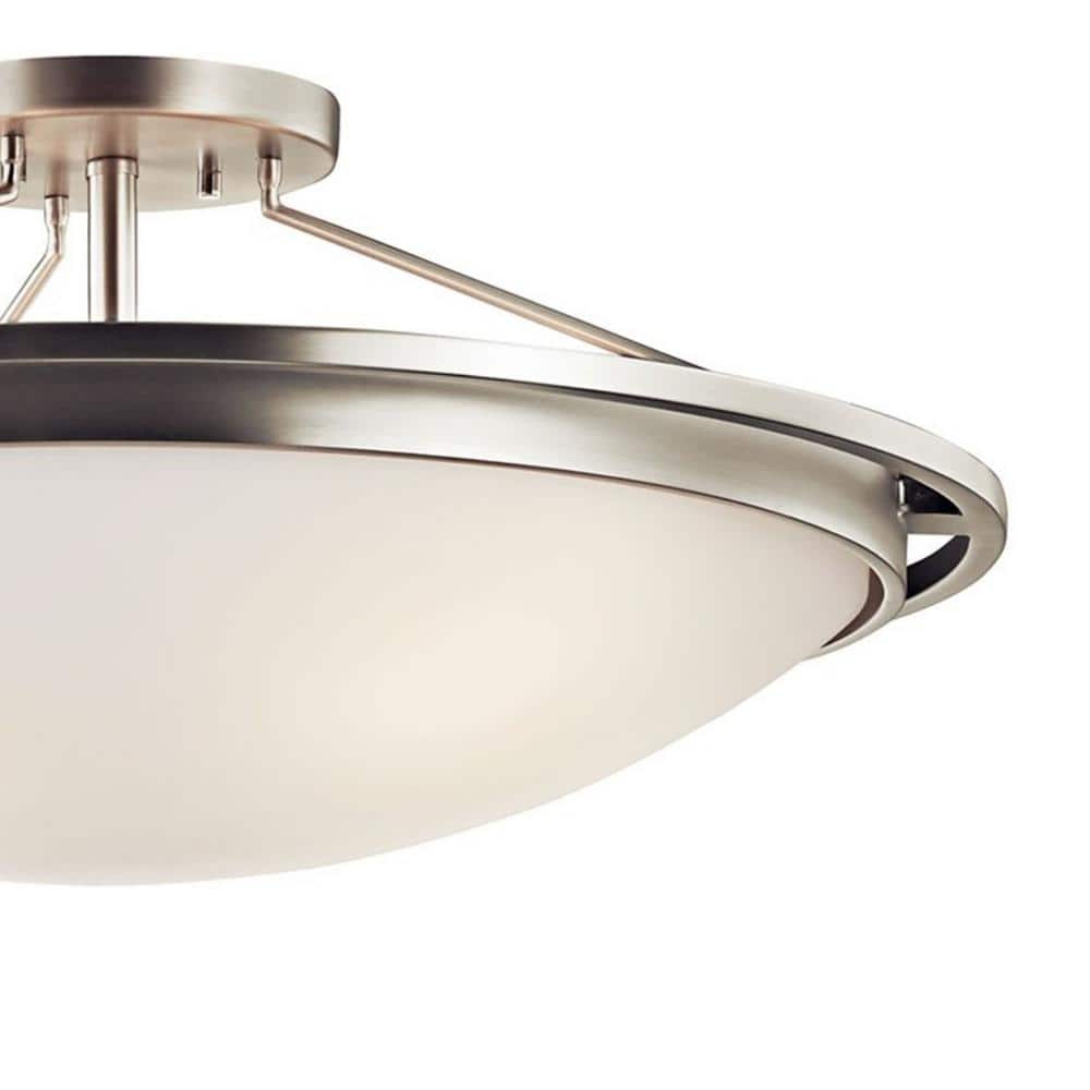 Brushed Nickel and White Glass 4-Light Semi-Flush Mount Ceiling Fixture