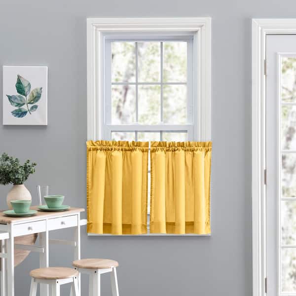 Ellis Curtain Stacey Yellow Solid 56 in. W x 45 in. L Rod Pocket Tailored Tier Pair