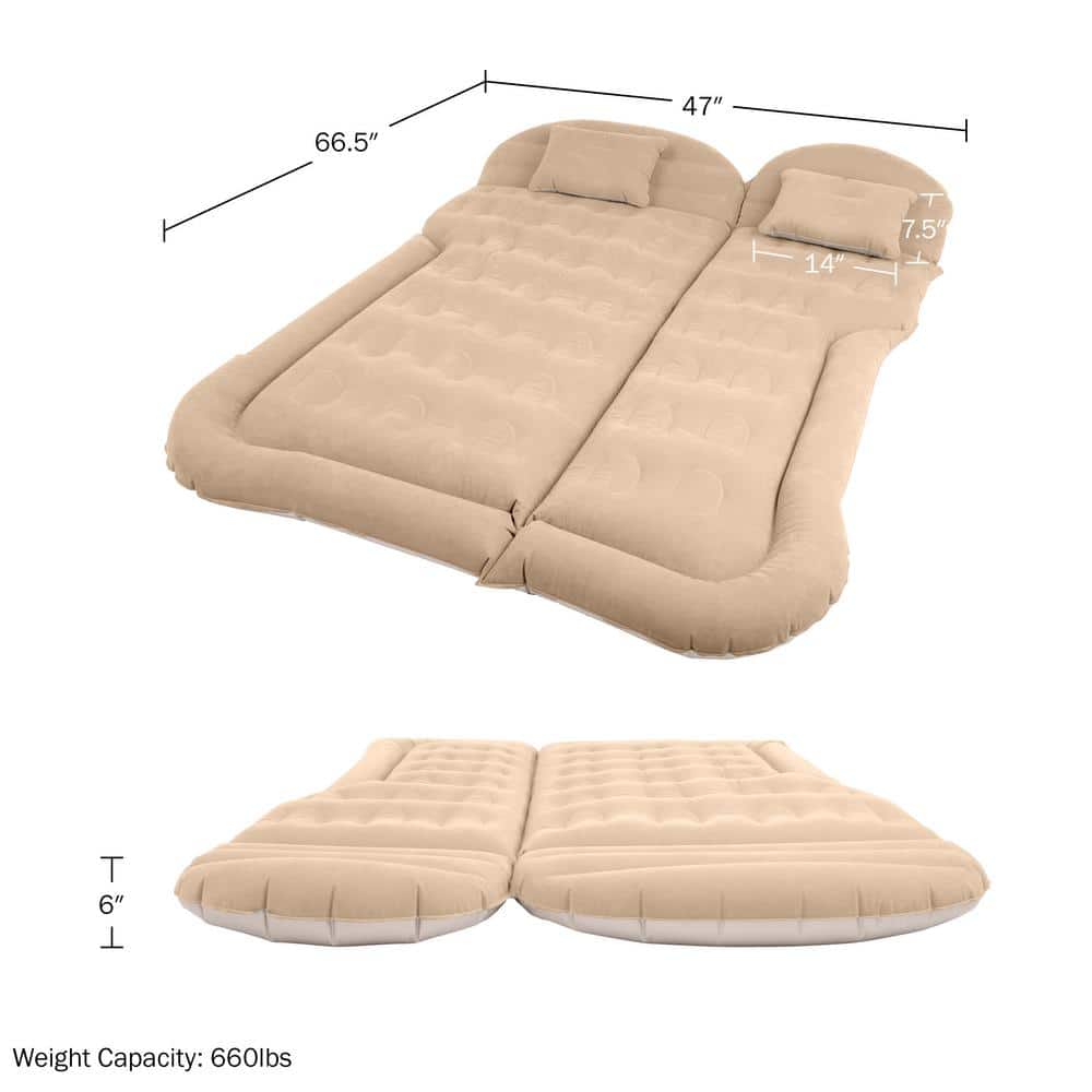 Beige Inflatable Car Air Mattress with Pump and Pillows