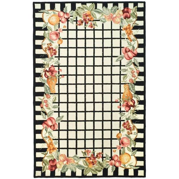 SAFAVIEH Chelsea Ivory/Black 4 ft. x 6 ft. Floral Border Plaid Area Rug