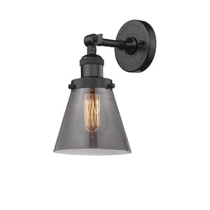 Franklin Restoration Small Cone 6.25 in. 1 Light Oil Rubbed Bronze Wall Sconce with Plated Smoke Glass Shade