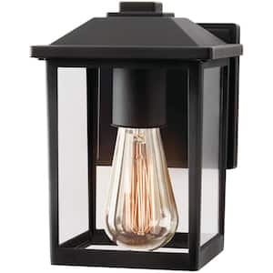 1-Light 7 in. Black Hardwired Classic Outdoor Wall Light Lantern Sconce with Clear Glass