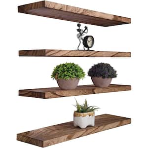 24 in. W x 6 in. D Light Walnut Wood Decorative Wall Shelf - Set Of 4