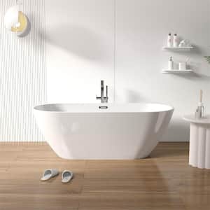 67 in. x 29.5 in. Acrylic Freestanding Bathtub Oval Shape Soaking Bathtub in Gloss White