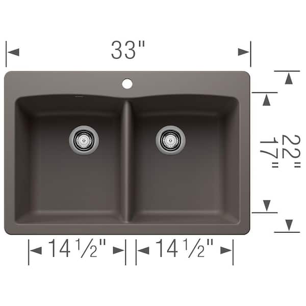 Diamond Silgranit 33 in. Drop-In/Undermount 50/50 Double Bowl Volcano Gray Granite Composite Kitchen Sink