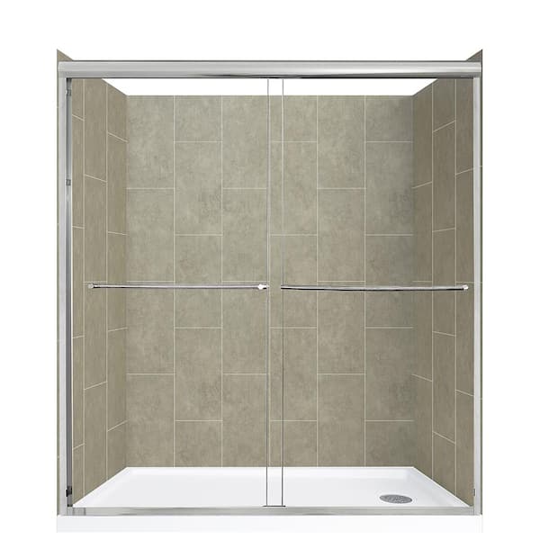 CRAFT + MAIN Cove Sliding 60 in. L x 30 in. W x 78 in. H Right Drain Alcove Shower Stall Kit in Shale and Silver Hardware