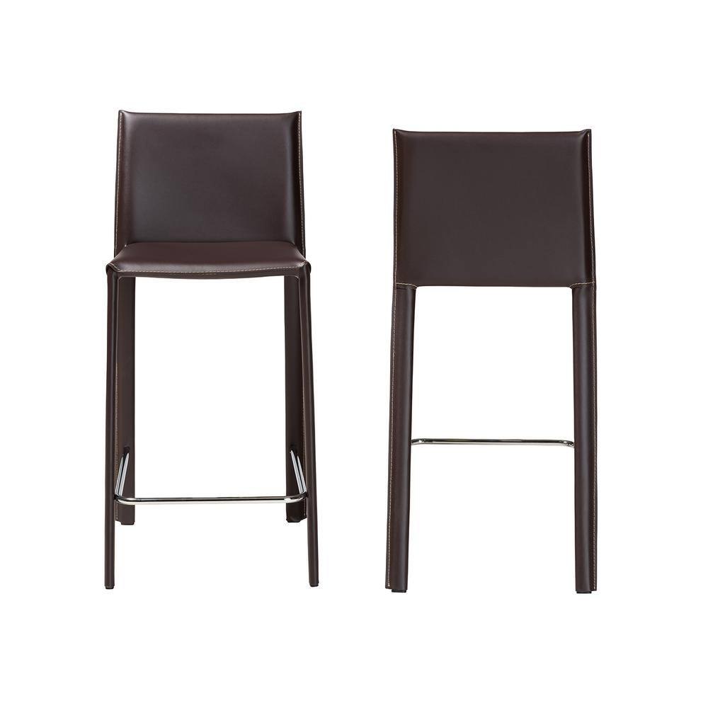 Rustic Brown Leather & Metal 42" Counter-Height Stool Set