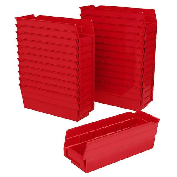 Akro-Mils 30120 Series, 4 1/8 in. W x 11 5/8 in. D x 4 in. H, Red Open Hopper Shelf Bins Storage Organizer System, 24-Pack