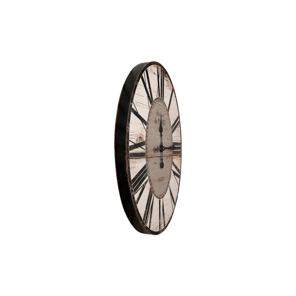 Distressed White and Gray Oval Wood Wall Clock with Roman Numerals