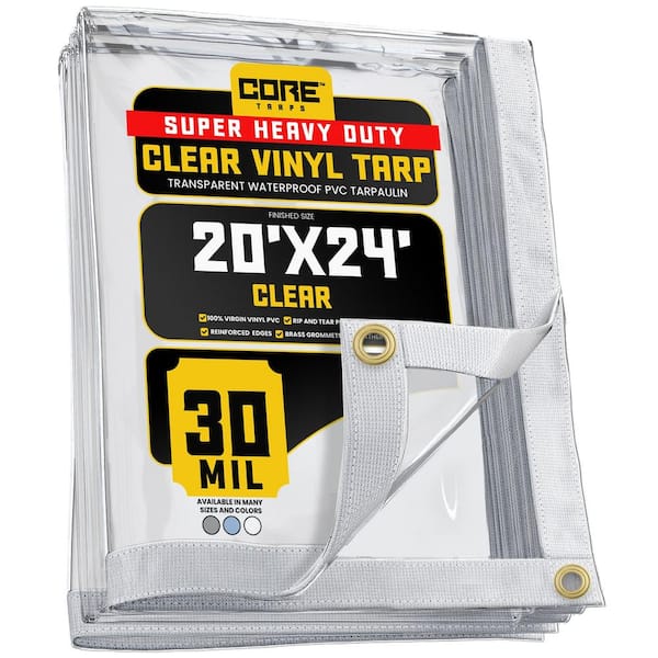 CORE TARPS 20 ft. x 24 ft. Clear Extreme Heavy Duty 30 mil Vinyl Plastic Tarp, Waterproof, UV Protection, with Metal Grommets