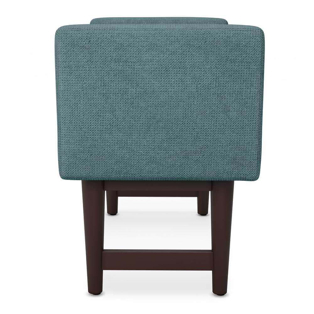 Scott Smoky Teal Linen Upholstered Footstool with Wood Base