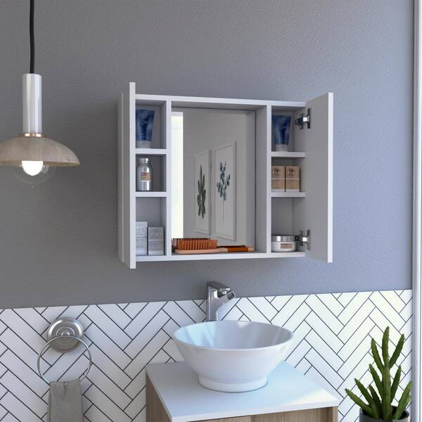 Cesicia 23.6 in. W x 19.5 in. H Rectangular Gray Particle Board Double Door Medicine Cabinet with Mirror