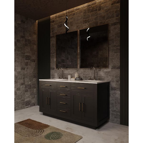 Condor 60 in. W x 22 in. D Black Oak Double Bath Vanity with White Quartz Top, and 28 in. Mirrors