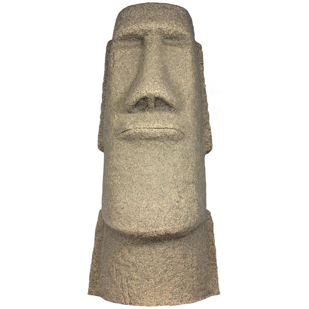 28" Textured Sandstone Resin Easter Island Head Garden Statue