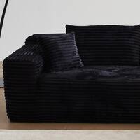 Allwex Verve 106 in. Square Arm 2-Piece Modern Plush Corduroy Fabric L-Shape Modular Sectional Sofa in Black with Right Chaise VerveR430