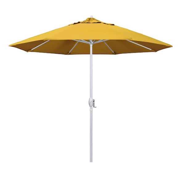 California Umbrella 9 ft. Matted White Aluminum Market Patio Umbrella Auto Tilt in Yellow Pacifica