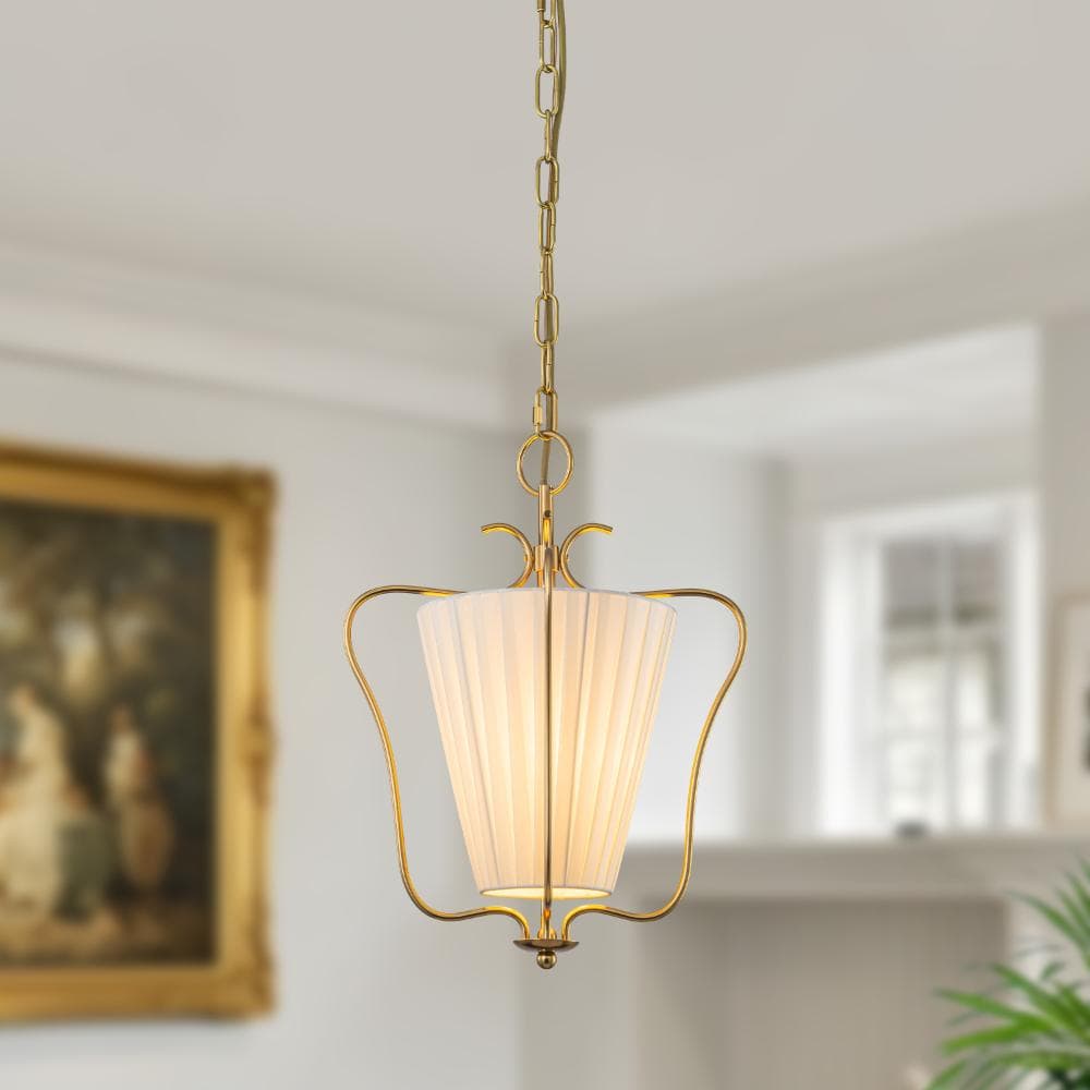 1-Light Modern Gold Curved Frame Pendant Light, Transitional Adjustable Hanging Light with Fabric Shade for Dining Room price history on PriceWatchPro