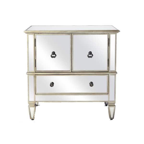 HomeRoots Mariana Silver Mirrored Console Accent Cabinet