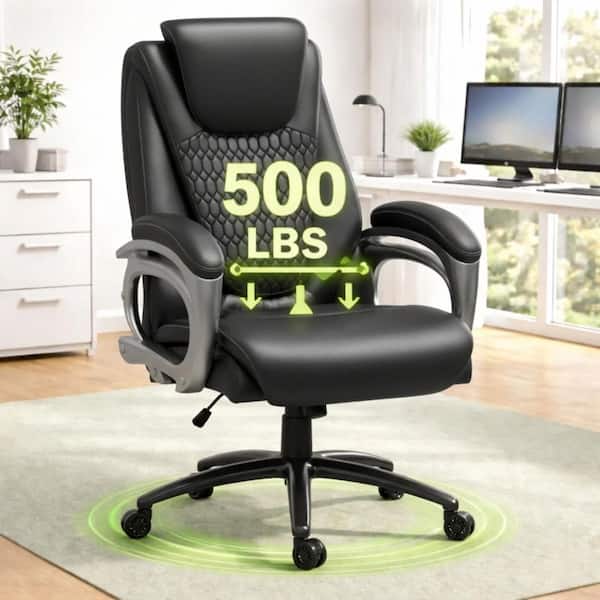 Big and Tall Heavy Duty 52 in. Height 500 lbs. High Back Faux Leather Office Desk Swivel Executive Chair in Black w/Arms