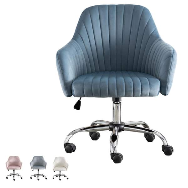 Boyel Living Velvet Accent Chair Modern Home Office Leisure Chair in Light Blue with Adjustable Height and Casters