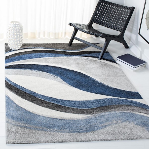 Hollywood 4 ft. x 4 ft. Square Gray/Blue Gradient Waves Area Rug