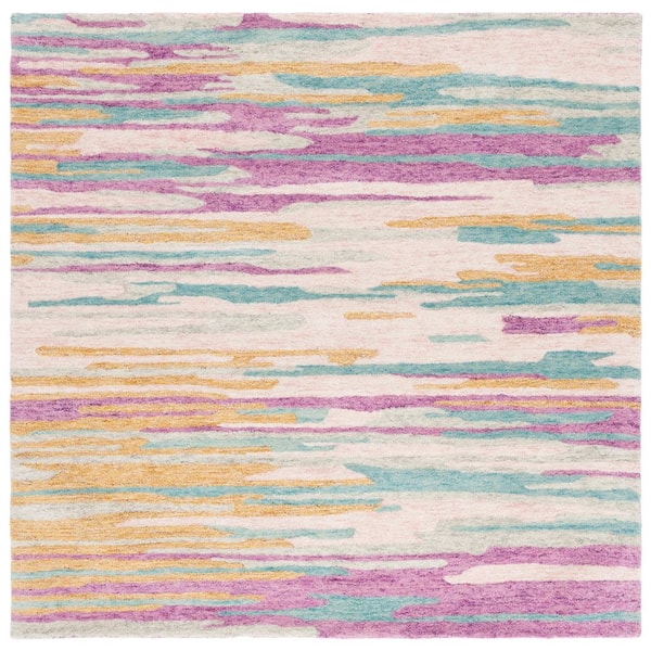 Bellagio 6 ft. x 6 ft. Yellow/Green Running Camo Square Area Rug