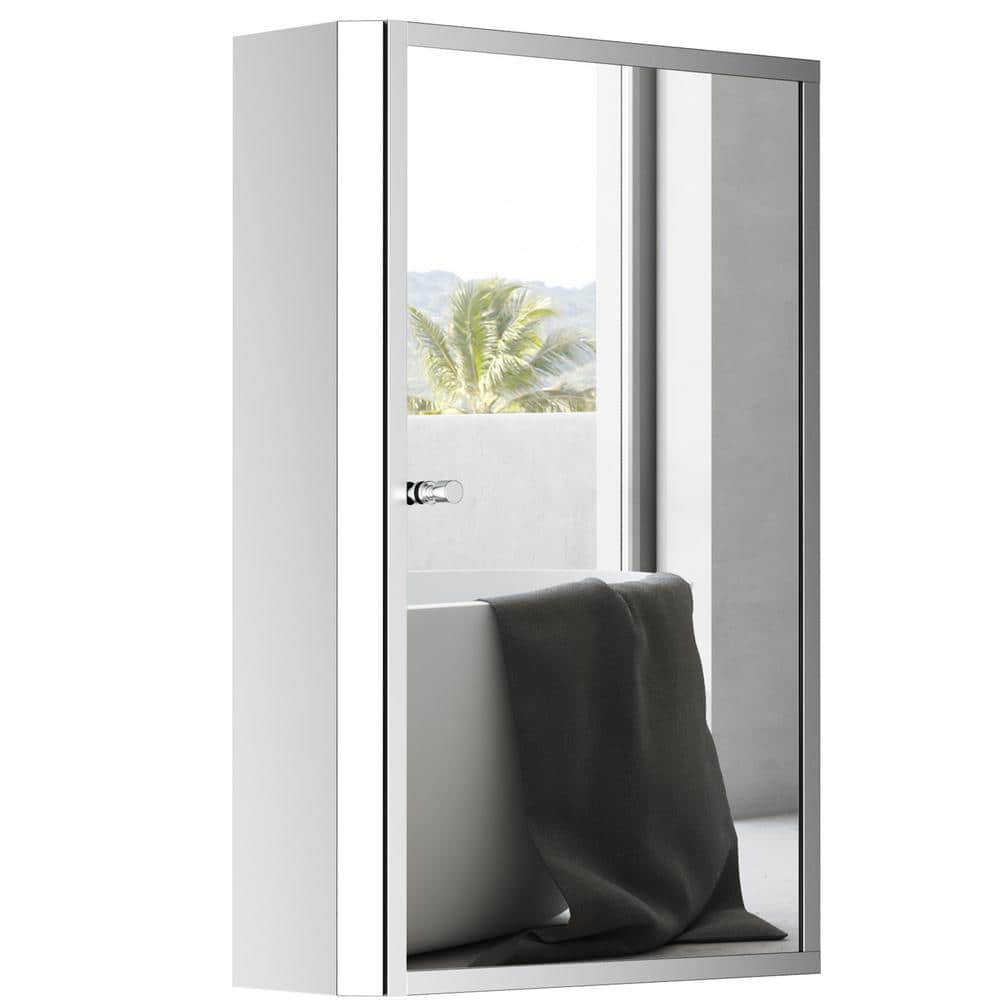 16 in. W x 24 in. H Rectangular Medicine Cabinet with Mirror in Silver
