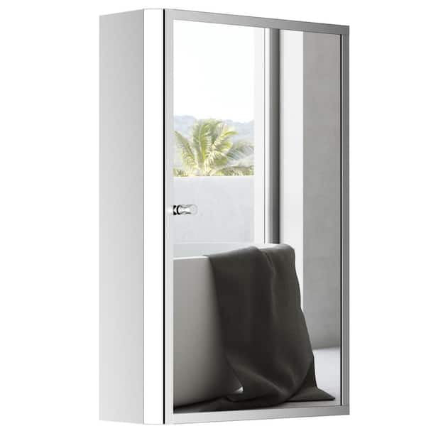 FORCLOVER 16 in. W x 24 in. H Rectangular Medicine Cabinet with Mirror in Silver