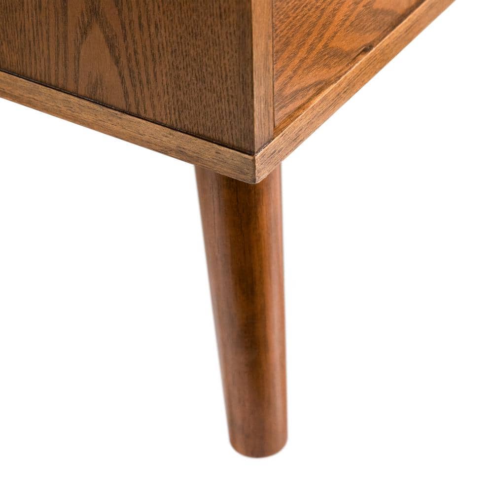 Walnut Brown Mid-Century Modern 5-Drawer Chest with Brass Handles