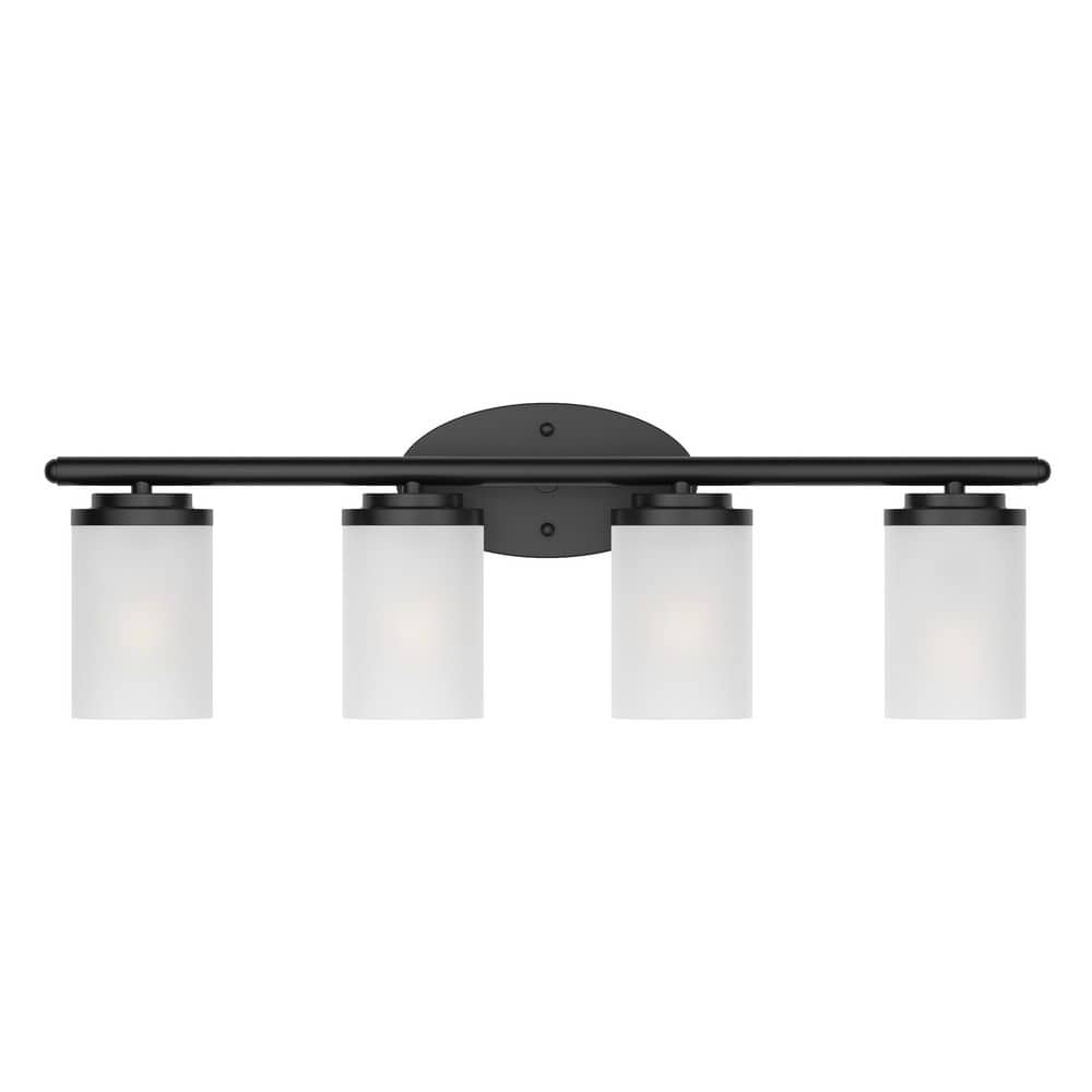 26.3 in. 4-Light Modern Bathroom Black Vanity Light Over Mirror with Milk W
