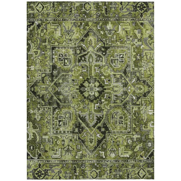 Olive Green and Dark Green 10 ft. x 14 ft. Woven Oriental Rectangle Indoor/Outdoor Area Rug