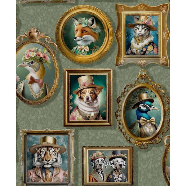 Regal Framed Beasts Sage Green Non-Pasted Wallpaper (Covers 56 sq. ft.)