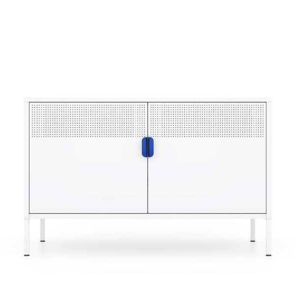 Unbranded White Free Standing Ventilated Sideboard Steel Storage Cabinet with Adjustable Shelve