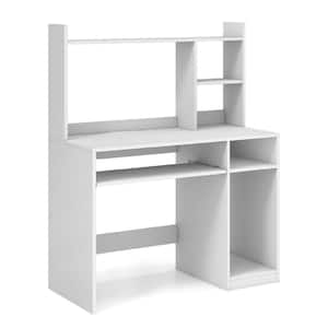 43.5 inch Rectangle White Wodd 1-drawer Computer Desk w/Charging Station Gaming Table Workstation w/Keyboard Tray