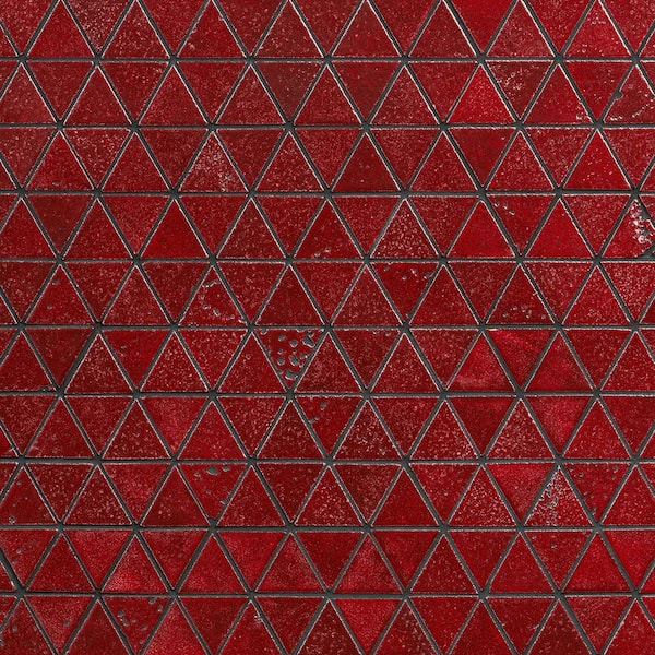 Williamsburg Red 10.62 in. x 14.56 in. Triangle Glossy Lava Stone Mosaic Floor and Wall Tile (1.07 sq. ft./Each)