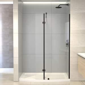 Halim 34 in. L x 60 in. W x 75 in. H Alcove Shower Kit Pivot Frameless Shower Door and Shower Pan in Black