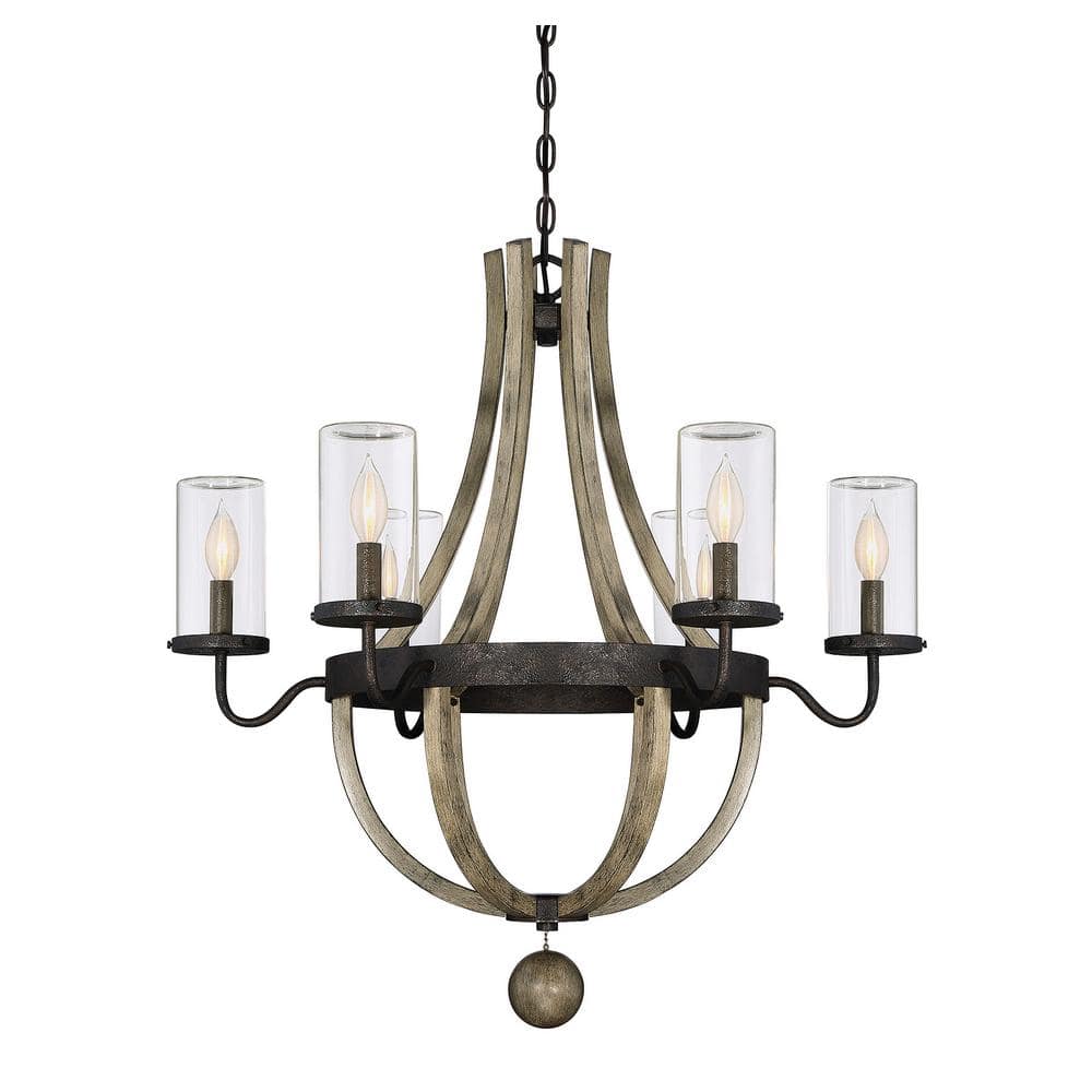 Savoy House Eden 29 in. W x 30.5 in. H 6-Light Wood Outdoor Chandelier with  Clear Glass Cylindrical Shades 1-2100-6-70 - The Home Depot