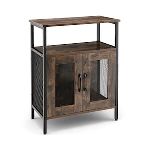 Rustic Brown Wood 23.5 in. Industrial Sideboard Buffet Cabinet with Removable Wine Rack